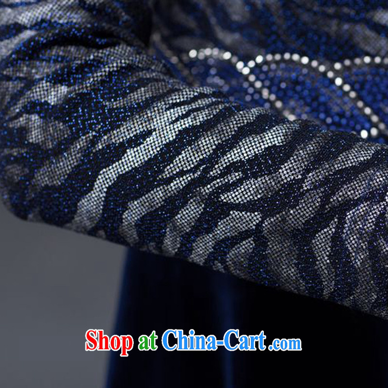 JA the 2014 autumn and winter, the larger staples V Pearl collar stamp Kim velvet dress SSF - 1498 blue XXXXXL, JA, and shopping on the Internet