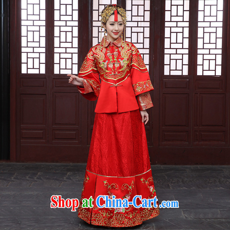 Tslyzm marriages married Yi wedding clothes dress Chinese wedding embroidery classic qipao cheongsam embroidered Sau Wo service costumed show kimono Dragon skirt use use red XS, Tslyzm, shopping on the Internet