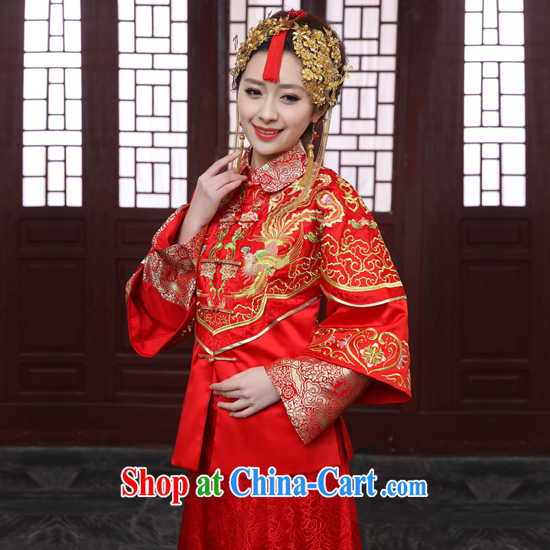Tslyzm marriages married Yi wedding clothes dress Chinese wedding embroidery classic qipao cheongsam embroidered Sau Wo service costumed show kimono Dragon skirt use use red XS, Tslyzm, shopping on the Internet