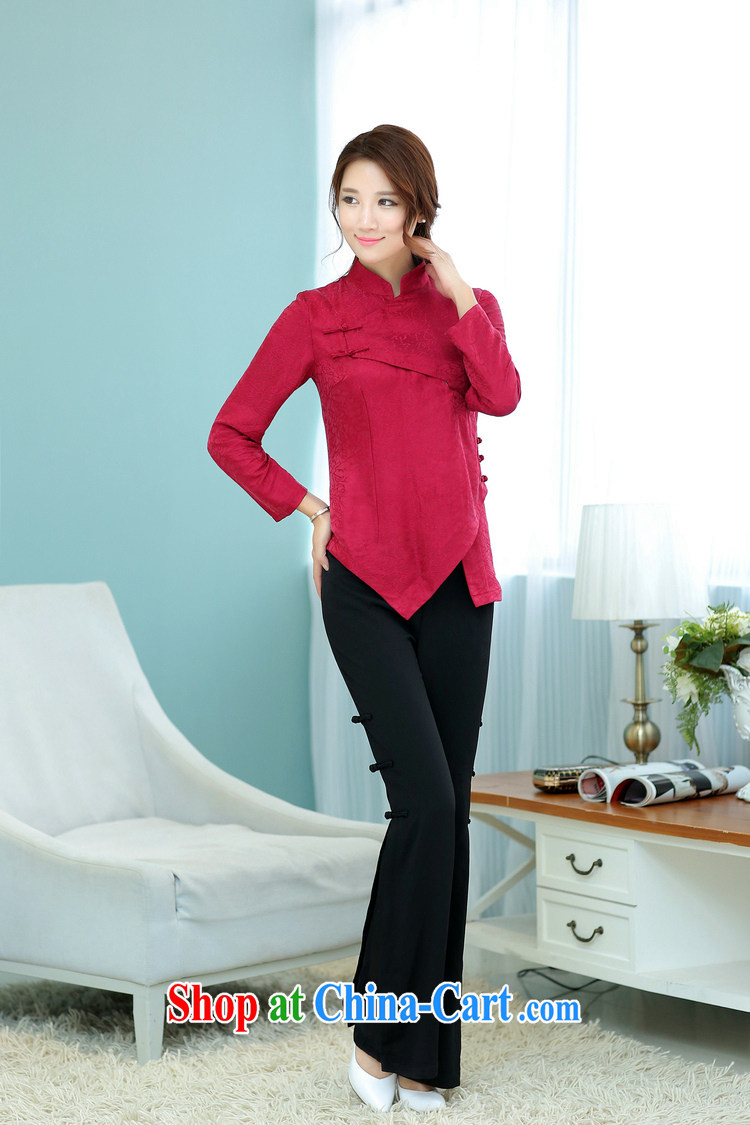 Jack Plug, spring and summer female Chinese Tang with stylish retro style beauty everyday elegant silk long-sleeved female Chinese T-shirt shirt wine red XXL pictures, price, brand platters! Elections are good character, the national distribution, so why buy now enjoy more preferential! Health