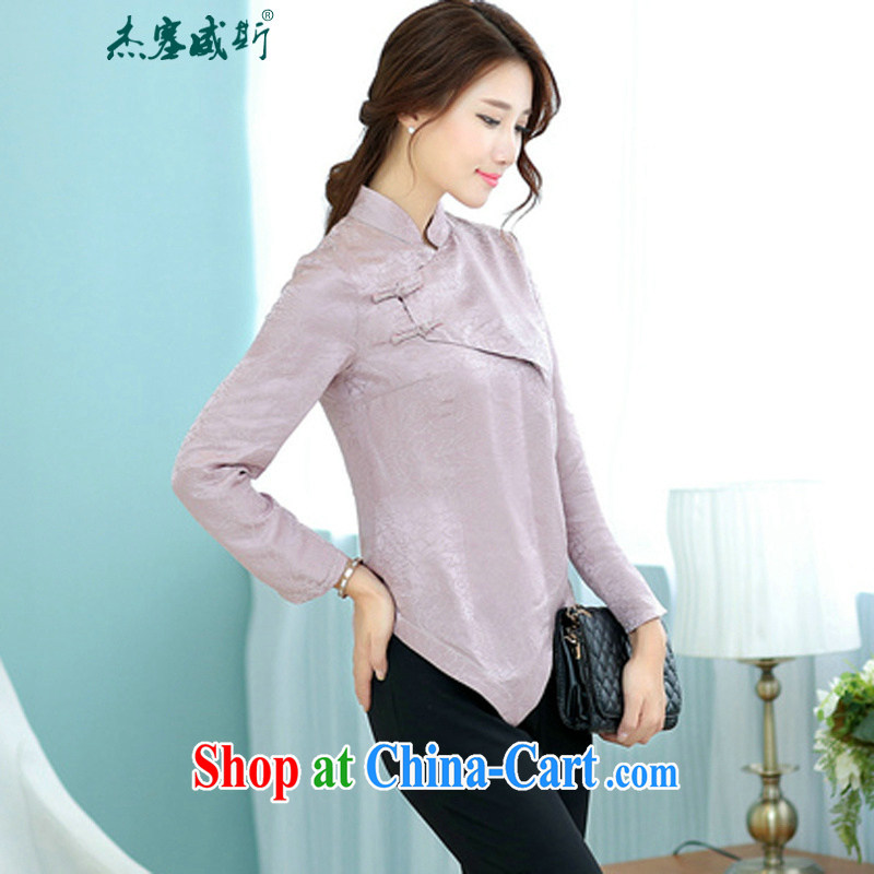 Jack Plug, spring and summer female Chinese Tang with stylish retro style beauty everyday elegant silk long-sleeved female Chinese T-shirt shirt wine red XXL, Jessup, and shopping on the Internet