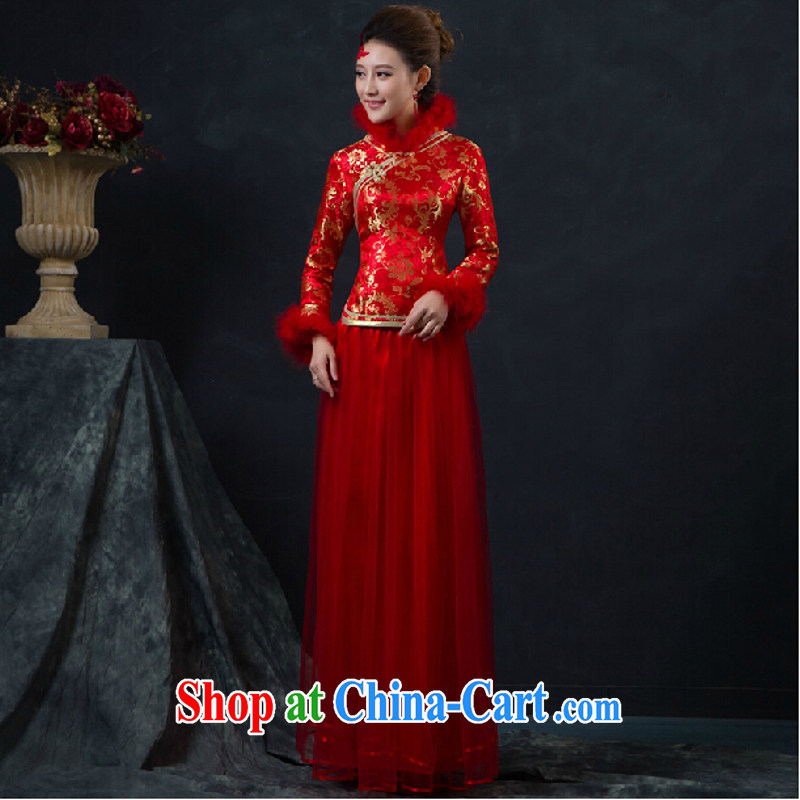 According to the 2015 Uganda new bride's toast serving red long dresses, Retro wedding dresses wedding dresses fall and winter long-sleeved dresses Red. size is not final, Yong Yan good offices, shopping on the Internet