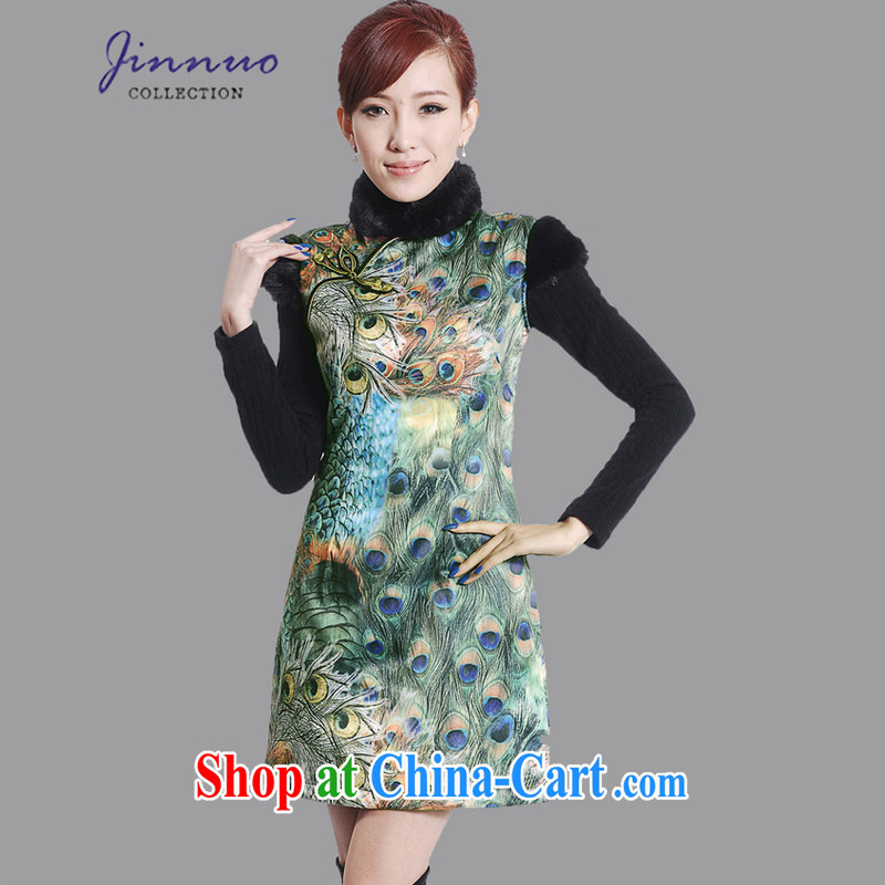 kam world at the autumn and winter with new female Peacock embroidery floral beauty graphics thin antique Chinese style restaurant work uniforms with improved the cotton short-sleeve flag Y 0015 green XXL, Kam-world, Hyatt, shopping on the Internet