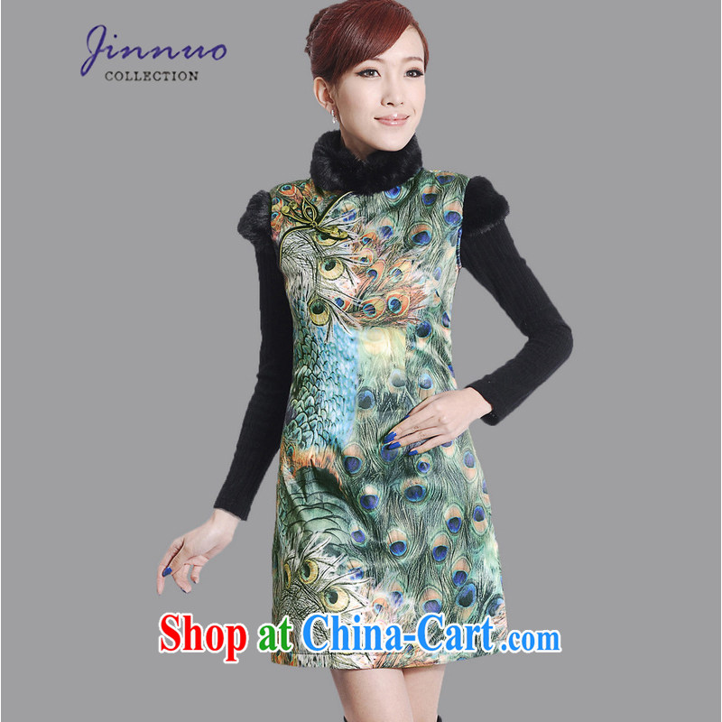kam world at the autumn and winter with new female Peacock embroidery floral beauty graphics thin antique Chinese style restaurant work uniforms with improved the cotton short-sleeve flag Y 0015 green XXL, Kam-world, Hyatt, shopping on the Internet
