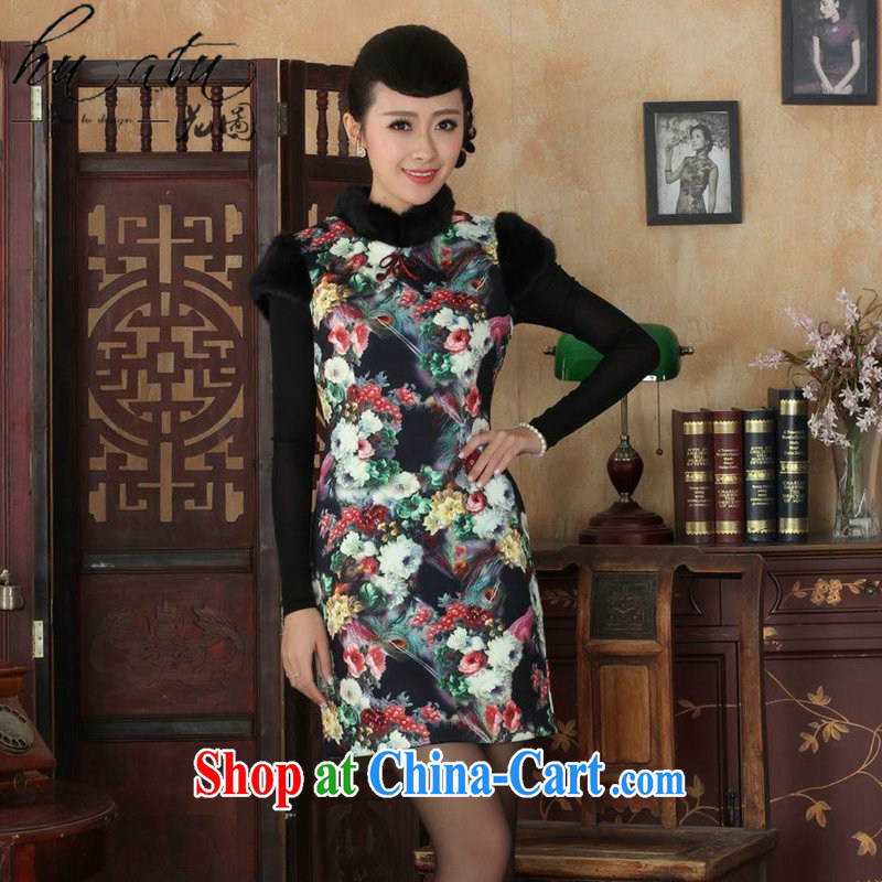 spend the winter clothes New Tang Women's clothes cheongsam Chinese improved, for flexible retro winter cotton short cheongsam 6 2 XL