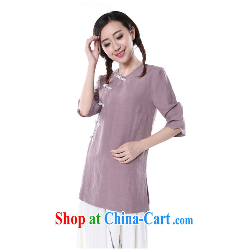 Chinese Antique ancient Chinese civilization, dresses T-shirt/China wind long-sleeved cotton Ma blouses purple XL XL, LO . MU Beauty, shopping on the Internet