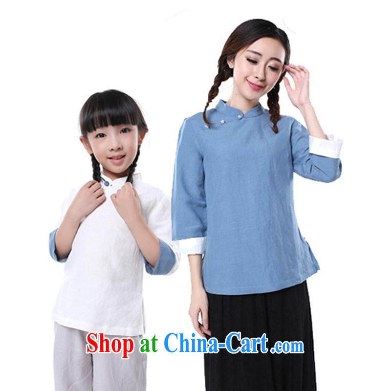 China's national air-chieh Han-cotton long-sleeved T-shirt the Commission_retro linen clothes mother and child-parent sub-assembly such as the pixel color children's wear 7 135 CM