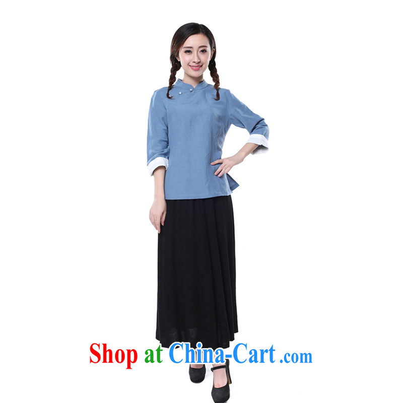 China's national-chieh Han-cotton long-sleeved T-shirt the Commission/retro linen T-shirt mother and child-parent sub-assembly if the pixel color children's wear 7 135 CM, LO . MU Beauty, shopping on the Internet