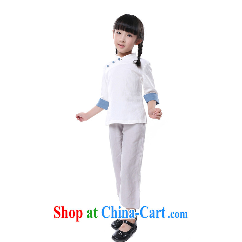 China's national-chieh Han-cotton long-sleeved T-shirt the Commission/retro linen T-shirt mother and child-parent sub-assembly if the pixel color children's wear 7 135 CM, LO . MU Beauty, shopping on the Internet