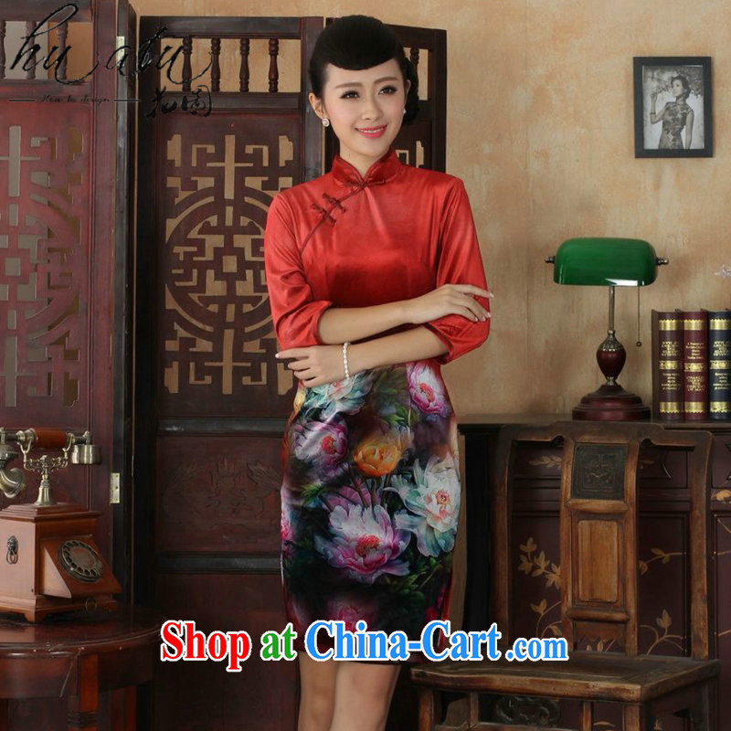 Spend the autumn and the New Tang Women's clothes, cheongsam collar Chinese hand-painted ethnic wind-scouring pads beauty cheongsam dress 7 cuff 4 2 XL, figure, and, shopping on the Internet