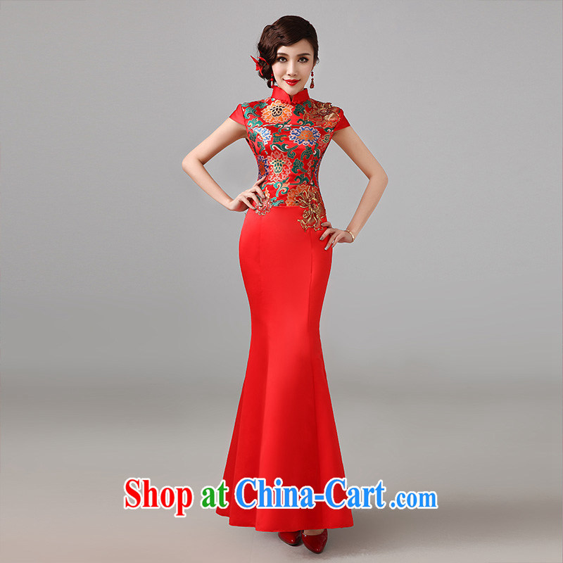 2014 New red short sleeves cheongsam dress Chinese marriages served toast long retro improved cheongsam M, according to Lin, Elizabeth, and shopping on the Internet
