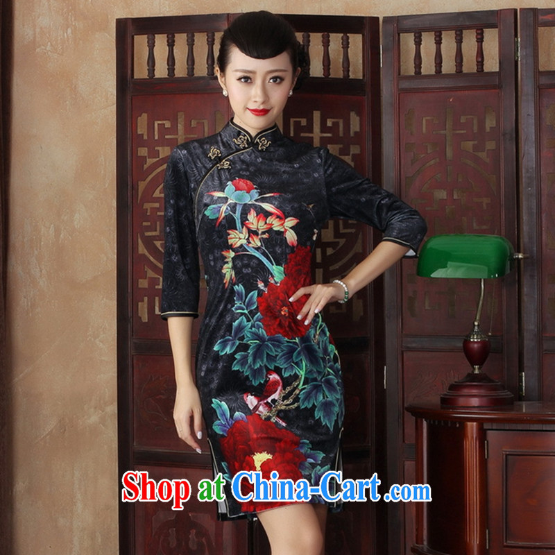 Spend figure, for Chinese Dress improved retro dresses, velvet cuff in autumn and the cheongsam Beauty Fashion dresses such as figure 2 XL, flowers, and shopping on the Internet