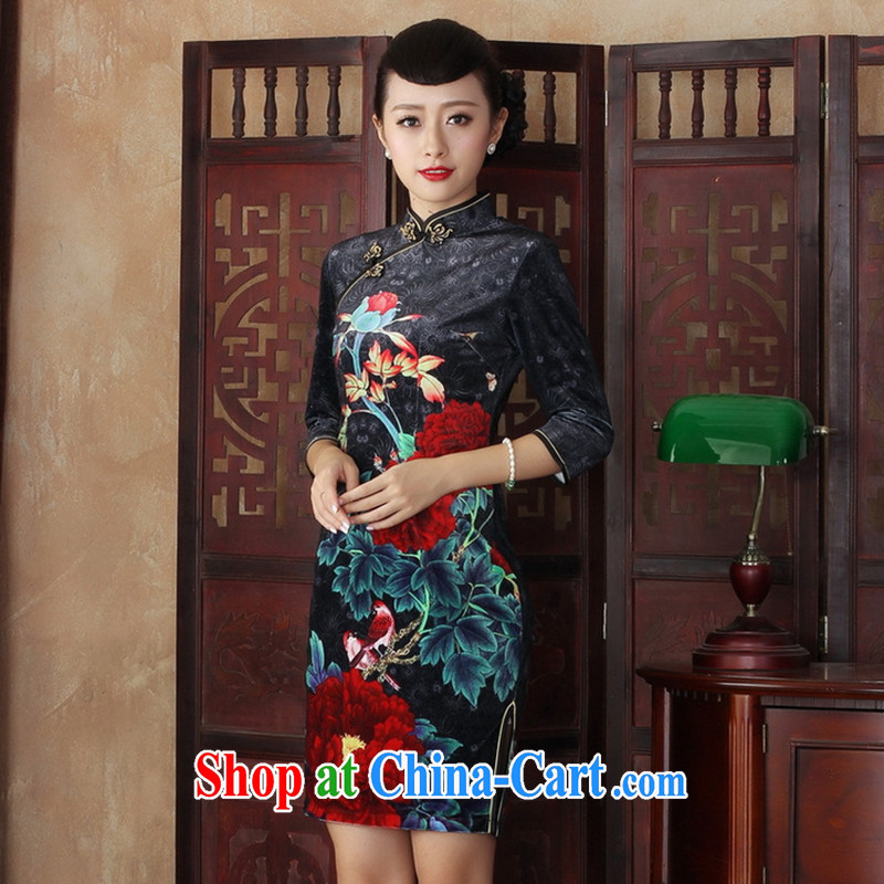 Spend figure, for Chinese Dress improved retro dresses, velvet cuff in autumn and the cheongsam Beauty Fashion dresses such as figure 2 XL, flowers, and shopping on the Internet