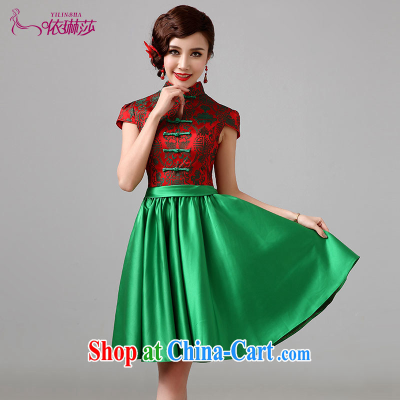 2015 New Evening Dress improved cheongsam green dress short erase chest Princess small dress tailored