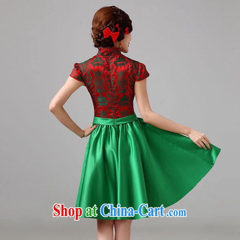 2015 New Evening Dress improved cheongsam green dress short erase chest Princess small dress is tailored to, according to Lin, Elizabeth, and shopping on the Internet