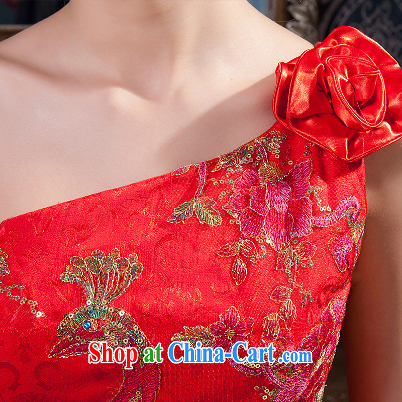 2014 New Red cheongsam long, improved cultivation and stylish single shoulder marriages bows dresses skirt tailored according to Lin, Elizabeth, and shopping on the Internet