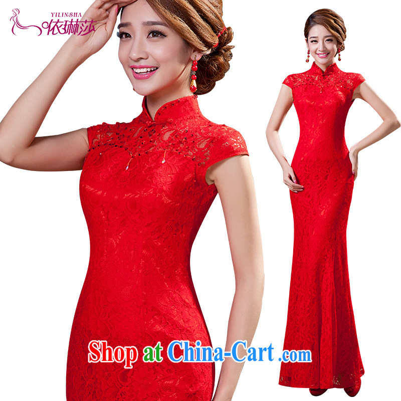 Red long dresses wedding dresses bows Service Bridal beauty girl lace crowsfoot retro wedding dress XS, according to Lin, Elizabeth, and shopping on the Internet
