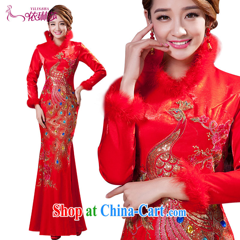 2014 new toast Service Bridal red autumn and winter wedding dress clip cotton improved long-sleeved dresses back to the bride with a tailored, according to Lin, Elizabeth, and shopping on the Internet
