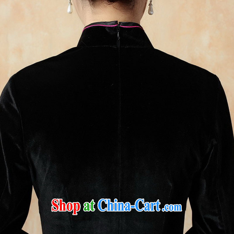 Ko Yo vines into exciting and 2015 spring and summer new paragraph 7 sub-cuff improved manual embroidery stretch the velvet cheongsam dress Chinese-short cheongsam dress TD 0010 black 175/2 XL, capital city sprawl, shopping on the Internet