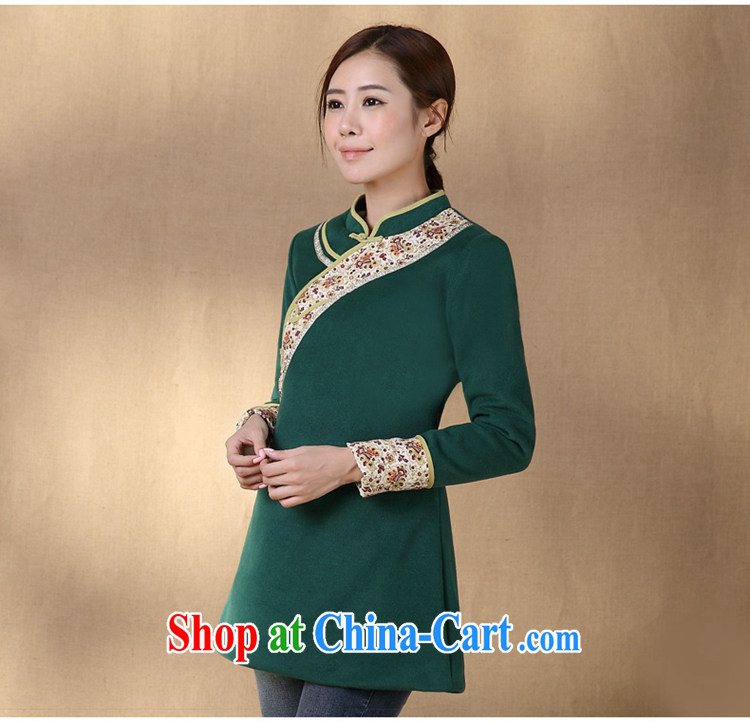 Mr Henry Tang, Id al-Fitr 2014 autumn and winter clothes new Ethnic Wind long-sleeved cultivating improved cheongsam shirt dark green XL pictures, price, brand platters! Elections are good character, the national distribution, so why buy now enjoy more preferential! Health