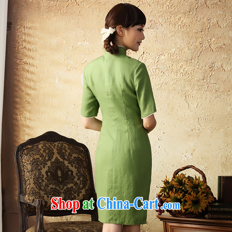 once and for all, fatally jealous flowers linen dresses skirts 2015 spring and summer improved stylish cultivating cotton the cheongsam dress green beans 2 XL, fatally jealous once and for all, and, on-line shopping