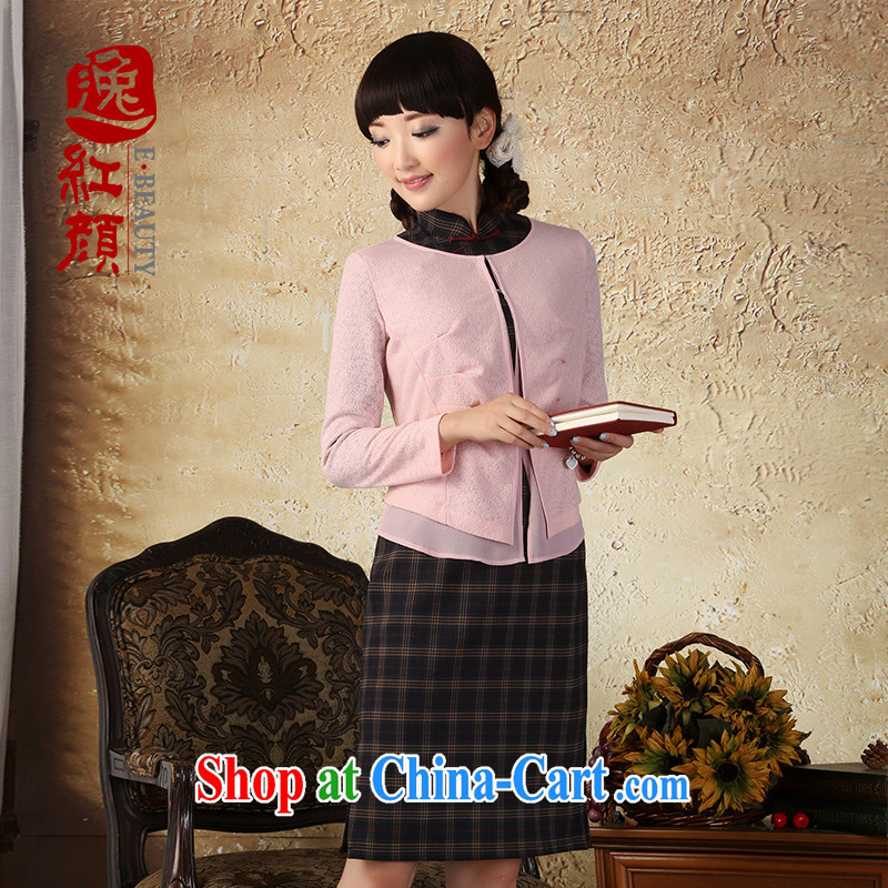 once and for all and fatally jealous rain coral snow woven stitching long-sleeved knitted T-shirt 2015 spring and summer new cultivating Chinese ethnic wind pink M