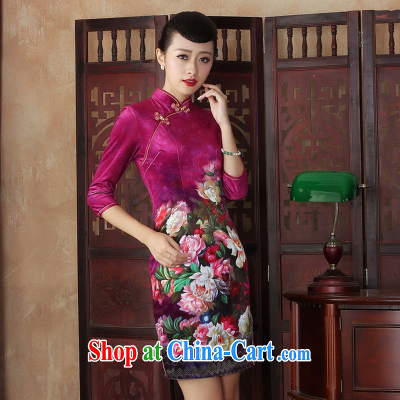 Take the Chinese Dress improved retro dresses, velvet cuff in the long autumn dresses, beauty and stylish dresses shown in Figure 2 XL, spend figure, and shopping on the Internet