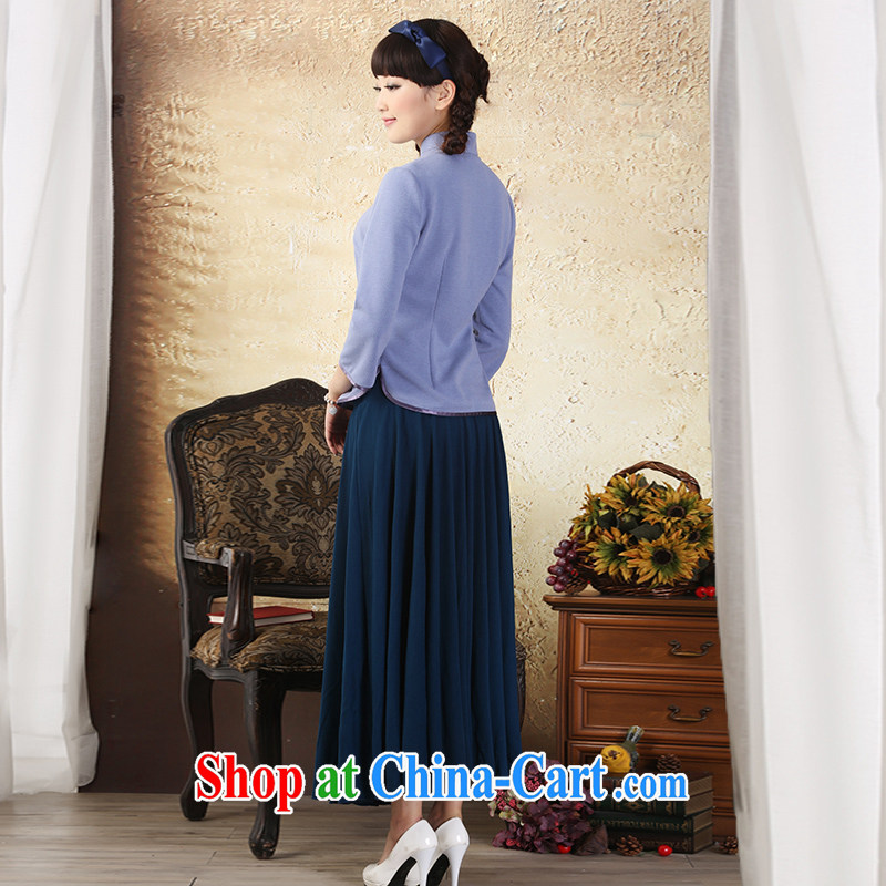 proverbial hero once and for all and $7 yet the cuff T-shirt outfit improved Autumn with Chinese style Chinese Tang Women's clothes ethnic wind hidden cyan 2 XL, fatally jealous once and for all, and, shopping on the Internet