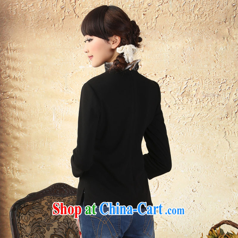 once and for all the proverbial hero Yu lace-up collar Chinese T-shirt Chinese wind improved cheongsam shirt autumn new ethnic wind black XL, fatally jealous once and for all, and shopping on the Internet