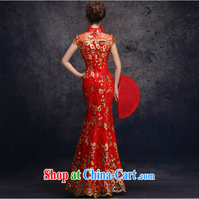 According to the 2015 Uganda new bridal dresses red wedding toast serving retro package shoulder-length, improved cheongsam dress Red. size will not be refunded, Yong Yan good offices, shopping on the Internet