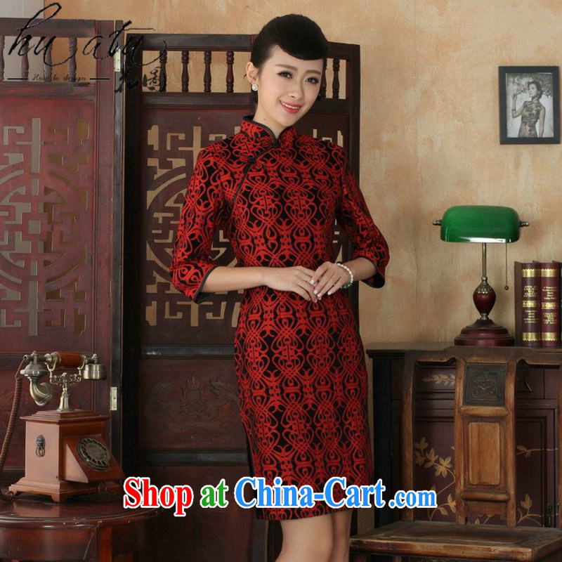 Take the Chinese qipao autumn and the new and improved for female lace velvet cheongsam beauty skirt 7 sub-cuff performance service 5 red 3 XL, figure, and shopping on the Internet