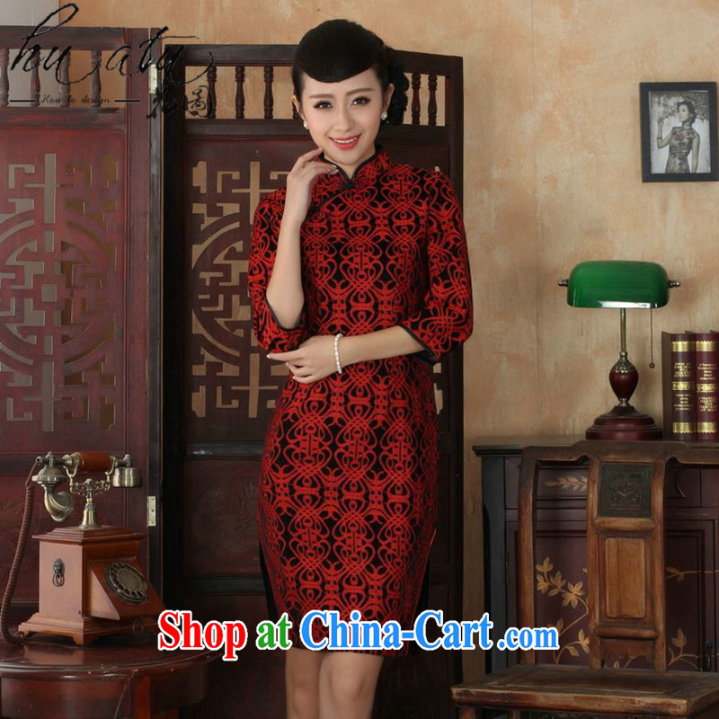 Take the Chinese qipao autumn and the new and improved for female lace velvet cheongsam beauty skirt 7 sub-cuff performance service 5 red 3 XL, figure, and shopping on the Internet