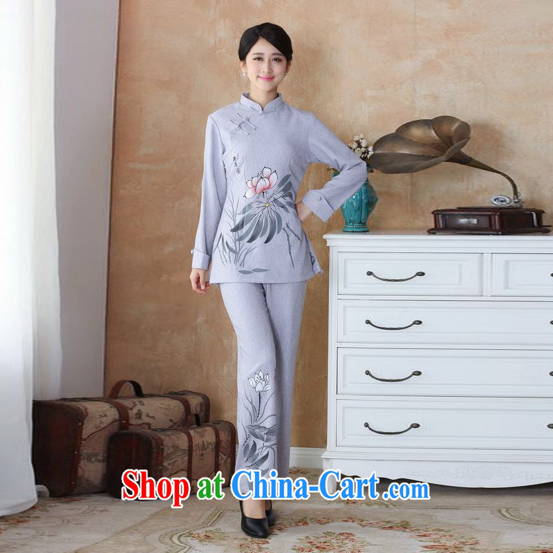 Jing An older Ms. cotton load the spring loaded package, for hand-painted Chinese T-shirt pants Package - 3 silver 3XL