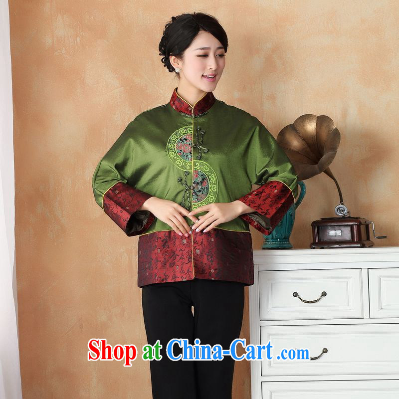 An Jing female Tang replace fall winter clothes T-shirt jacket and collar damask Tang Replace T-shirt national costume - 2 green 3 XL