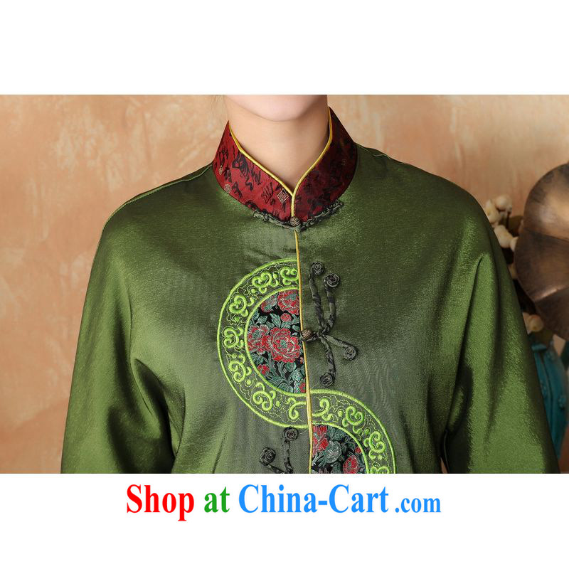 An Jing female Tang with autumn and winter Load T-shirt jacket, collar damask Chinese T-shirt national costume - 2 green 3 XL, an Jing, shopping on the Internet