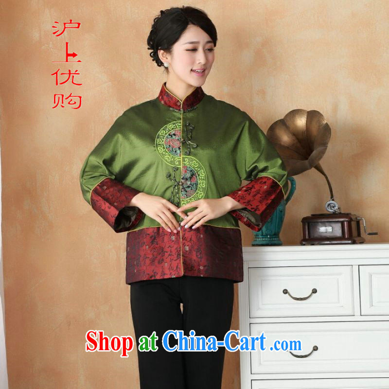 Shanghai, optimize purchase female Tang with autumn and winter Load T-shirt jacket, collar damask Tang Replace T-shirt national costume - 2 green 3 XL, Shanghai, optimize, and shopping on the Internet