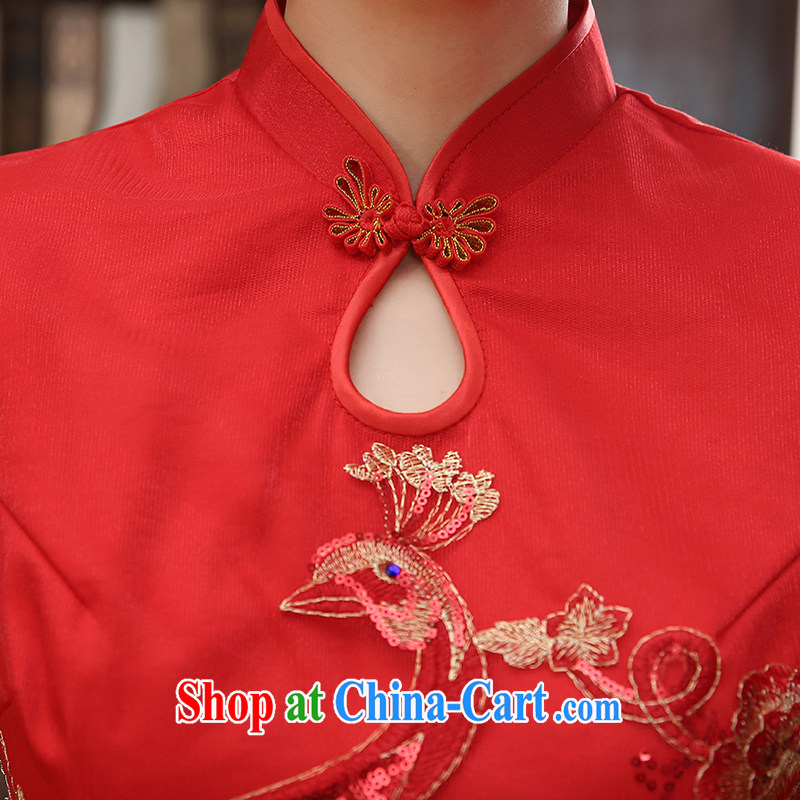 Bridal cheongsam dress red short bows service 2015 new larger graphics thin improved marriage dress red XXL, honey, bride, shopping on the Internet