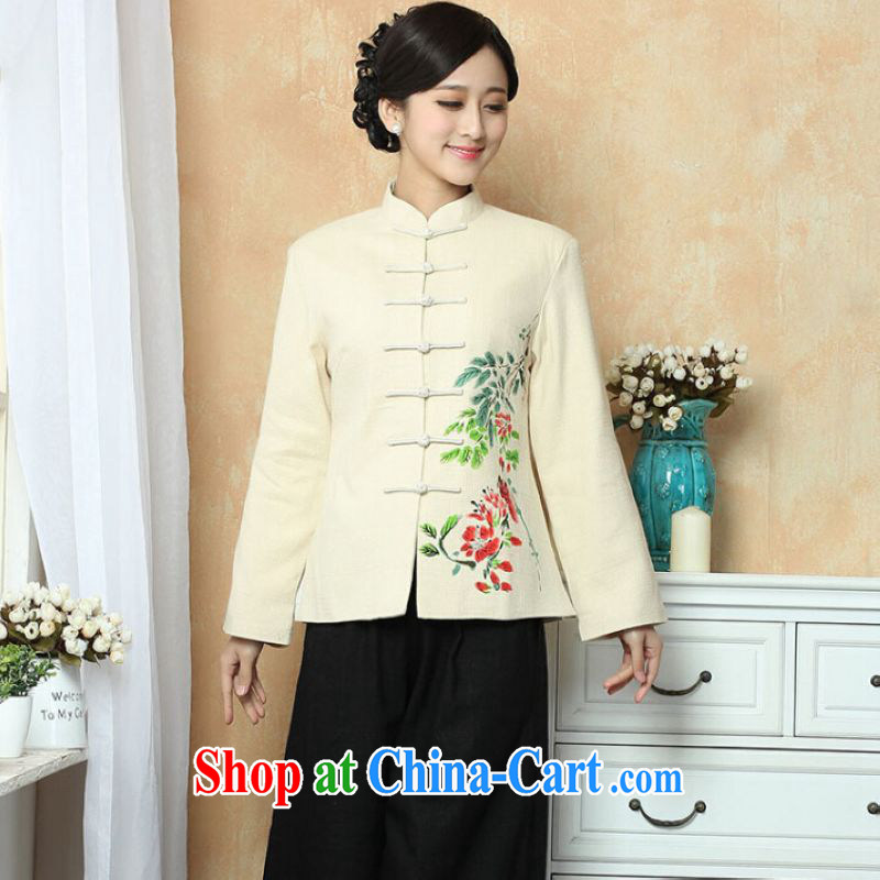 He Jing Ge female Tang with autumn and winter Load T-shirt jacket, cotton for the Tang with T-shirt national costume show clothing - 2 beige 3XL, Jing Ge, shopping on the Internet