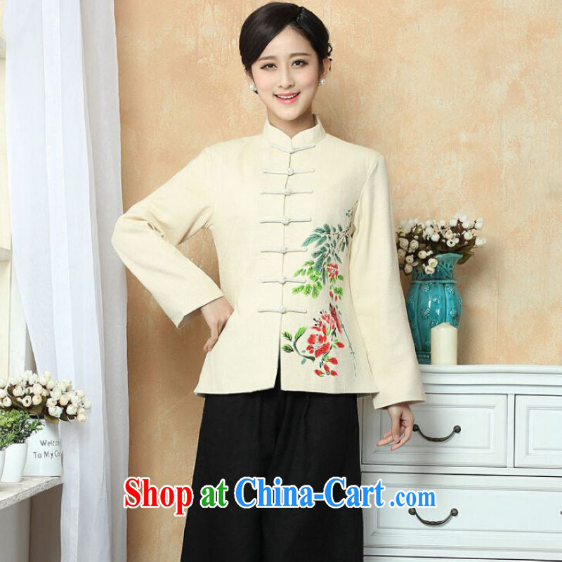 He Jing Ge female Tang with autumn and winter Load T-shirt jacket, cotton for the Tang with T-shirt national costume show clothing - 2 beige 3XL, Jing Ge, shopping on the Internet