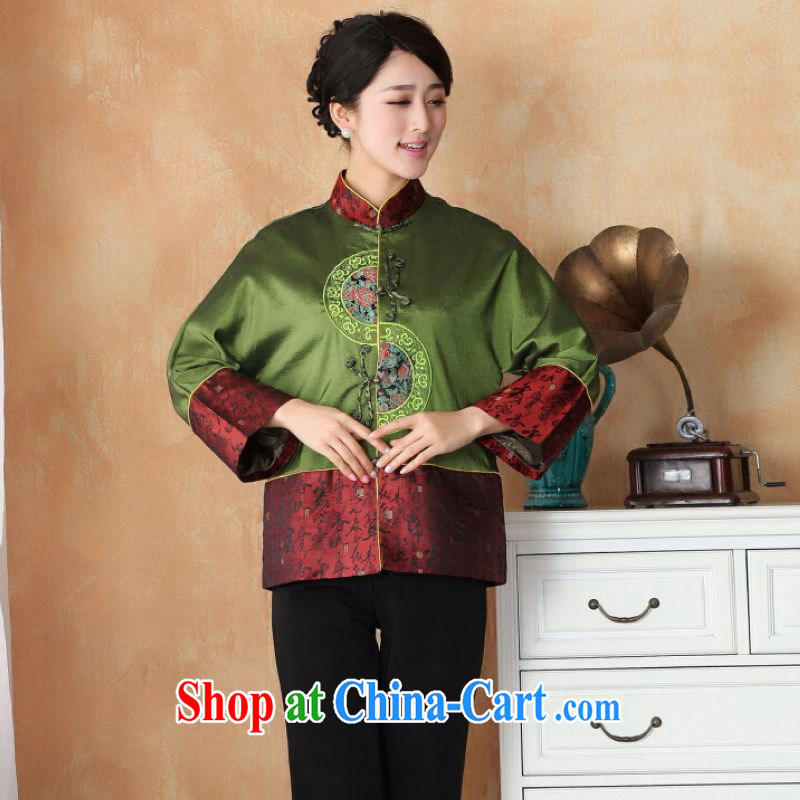 He Jing Ge female Tang with autumn and winter Load T-shirt jacket, collar damask Chinese T-shirt national costume - 1 green 3 XL, Jing Ge, shopping on the Internet