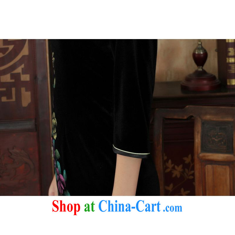 An Jing Chinese improved cheongsam dress long skirt-stretch the wool beauty dresses skirts 7 Cuff - A black 2 XL, facilitating Jing, shopping on the Internet