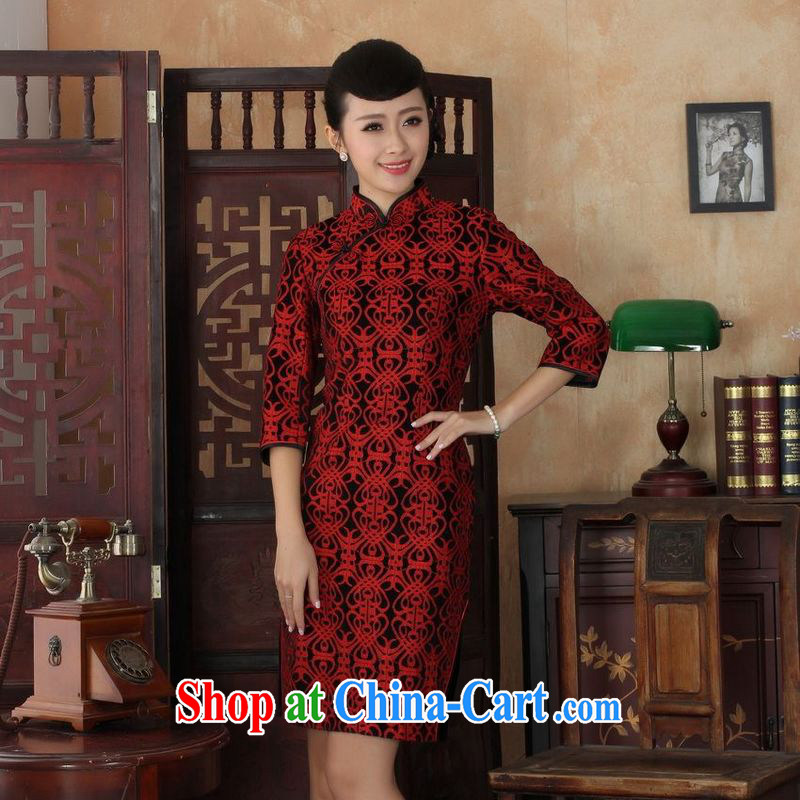 An Jing Chinese improved cheongsam dress long skirt-stretch lace gold velour cheongsam beauty skirt 7 cuff TD 0025 Map Color 2 XL, an Jing, and Internet shopping