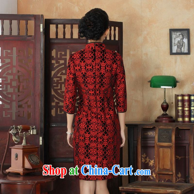 An Jing Chinese improved cheongsam dress long skirt-stretch lace gold velour cheongsam beauty skirt 7 cuff TD 0025 Map Color 2 XL, an Jing, and Internet shopping