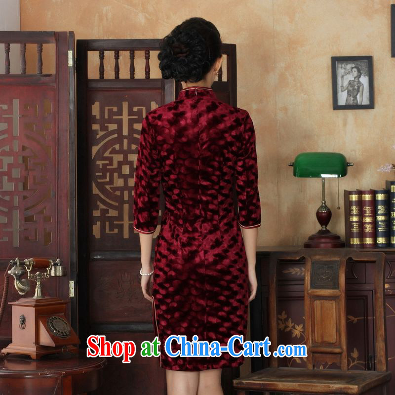 An Jing Chinese improved cheongsam dress long skirt-stretch the wool beauty dresses skirts 7 cuff wine red 2 XL, an Jing, shopping on the Internet