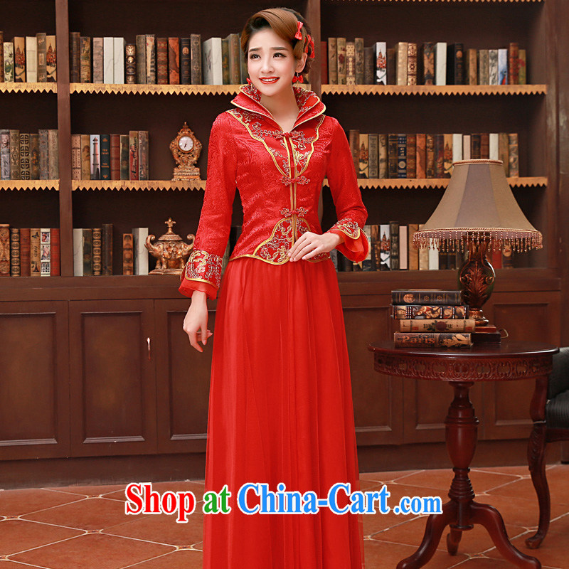 Service was good in autumn and winter 2015 new, red bride Chinese wedding dress toast serving married Yi long-sleeved sweater dresses, winter, long dress 2XL, good service, and shopping on the Internet