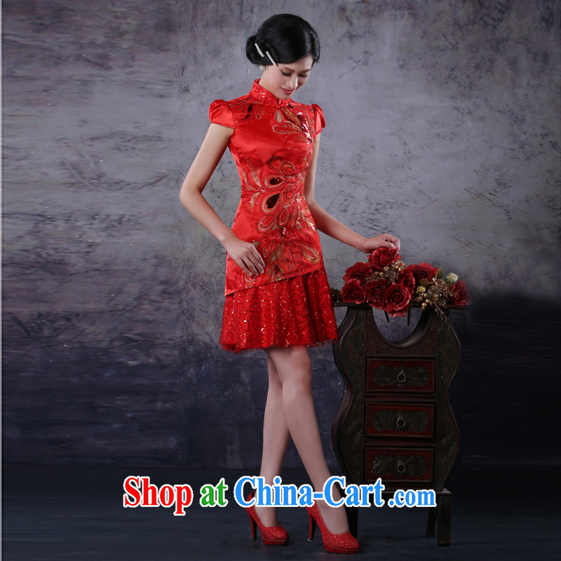 There is embroidery bridal 2014 improved stylish short, short-sleeved suit simple toast service back to the cheongsam red M waist 2 feet 1