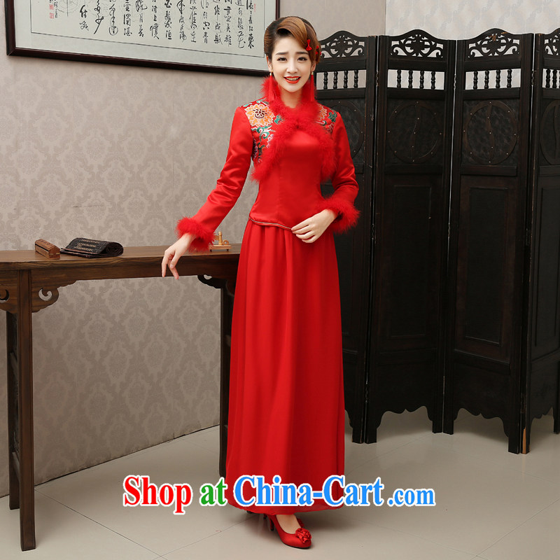 There is embroidery bridal 2014 new autumn and winter and cotton thick long-sleeved dresses wedding toast Service Bridal red long dress red XXL waist 2 feet 4, is by no means embroidered bridal, shopping on the Internet