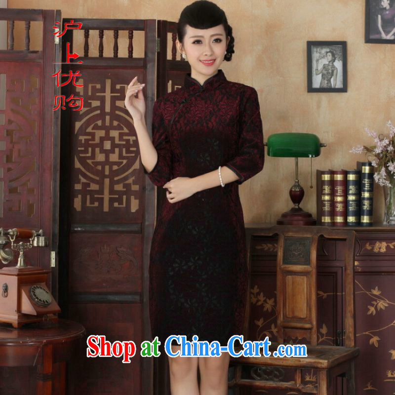 Shanghai, optimize purchase Chinese improved cheongsam dress long skirt-stretch lace gold velour cheongsam beauty skirt 7 cuff TD 0021 Map Color 2 XL, Shanghai, optimization, and, the Internet shopping