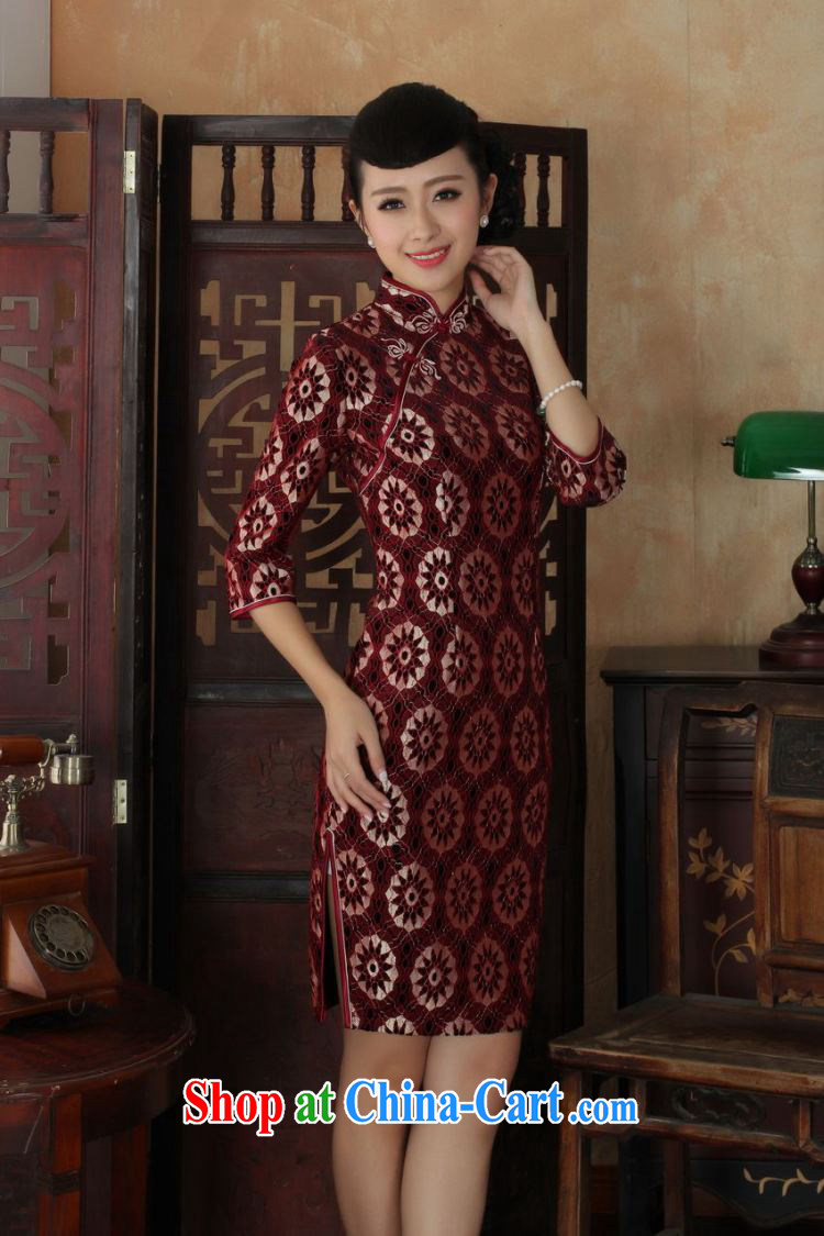 Shanghai, optimize purchase Chinese improved cheongsam dress long skirt-stretch lace gold velour cheongsam beauty skirt 7 cuff TD 0024 Map Color XL pictures, price, brand platters! Elections are good character, the national distribution, so why buy now enjoy more preferential! Health