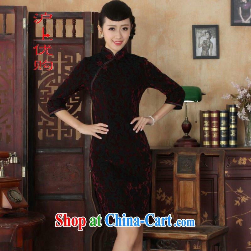 Shanghai, optimize purchase Chinese improved cheongsam dress long skirt-stretch lace gold velour cheongsam beauty skirt 7 cuff TD 0024 Map Color XL, Shanghai, optimization, and, online shopping